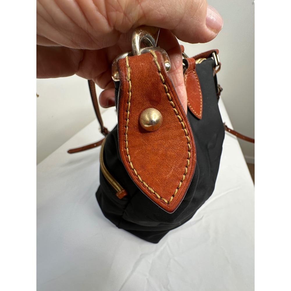 Dooney & Bourke Black Nylon Leather Trim Satchel Crossbody Bag Front Zip Pockets - Picture 9 of 16